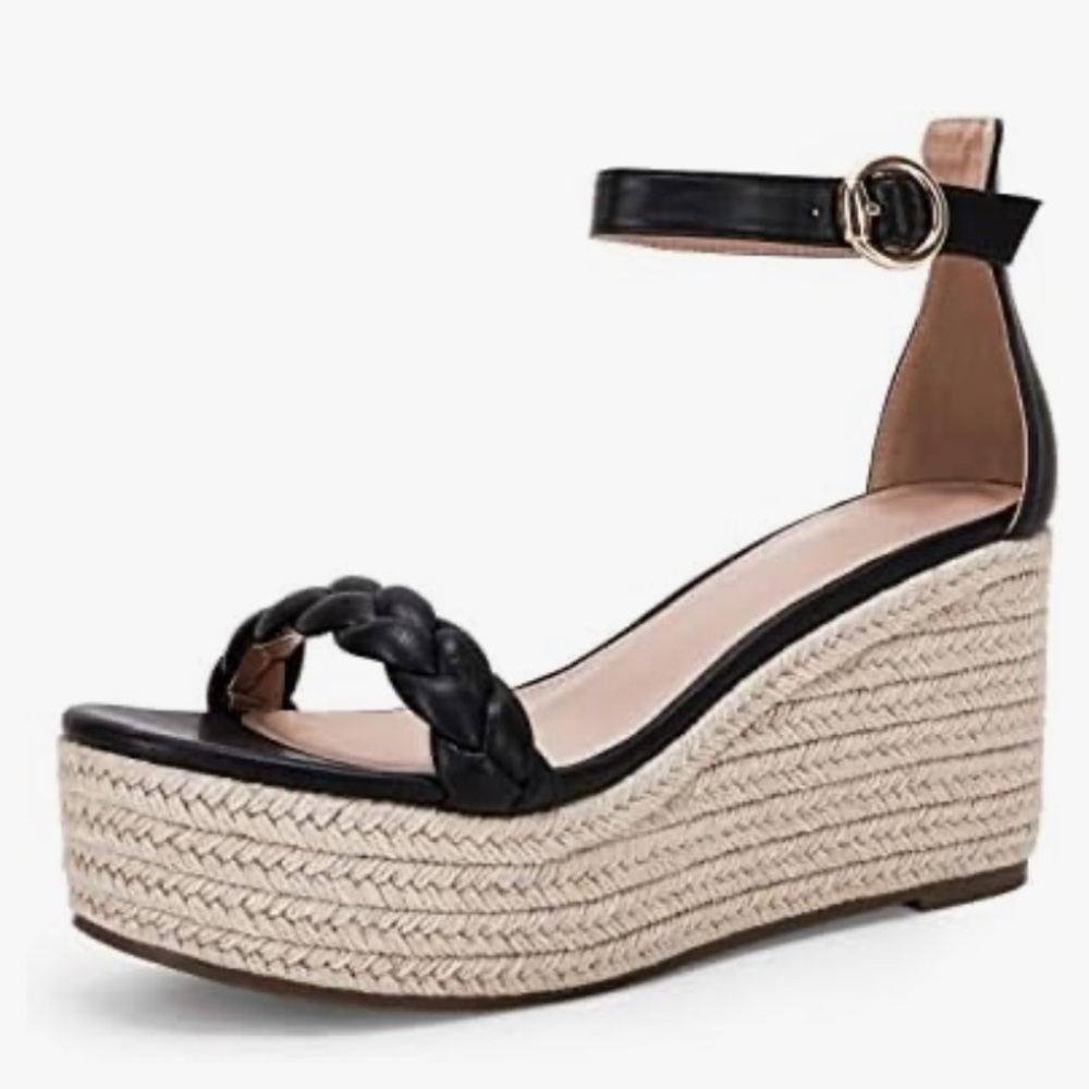 Piepiebuy Black Braided Wedge Sandals new 🎯